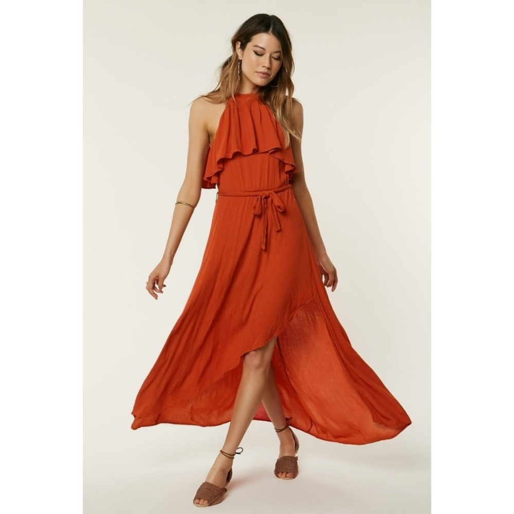 O’Neill Tabasco Misty Maxi Dress Size Small Rust Orange Lightweight Flowy Beachy